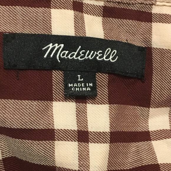 Madewell Maroon Plaid Faux Wrap Long Sleeve Shirt Women's Size Large - Picture 6 of 7